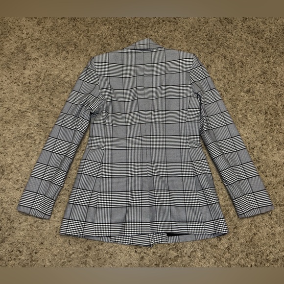 EXPRESS Black White Plaid Lapel Double Breasted Blazer Jacket Career Academia S - Picture 3 of 11